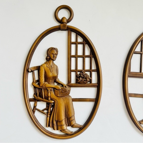 Syroco Wall Hanging Art Plaques Mid Century MCM Pilgrims John and Priscilla - Picture 2 of 6